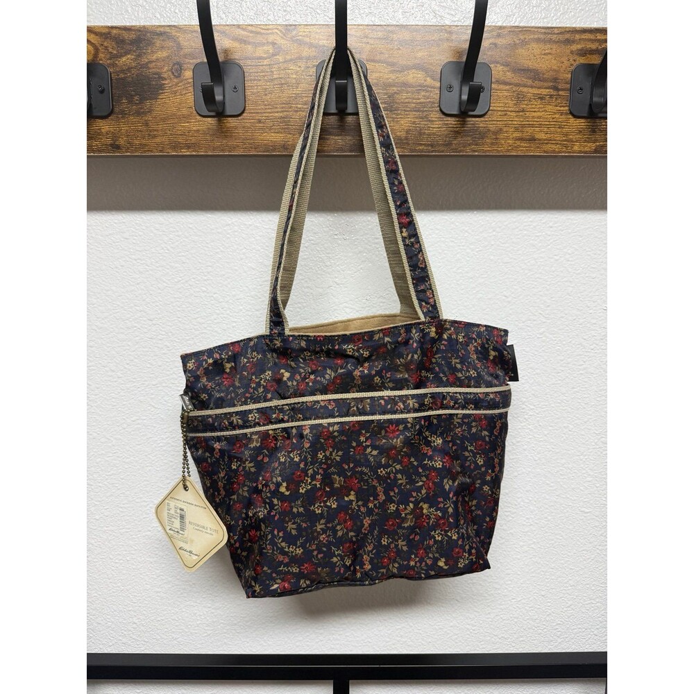 Eddie Bauer Womens Reversible Tote bag Lightweight Navy Blue Floral NWT